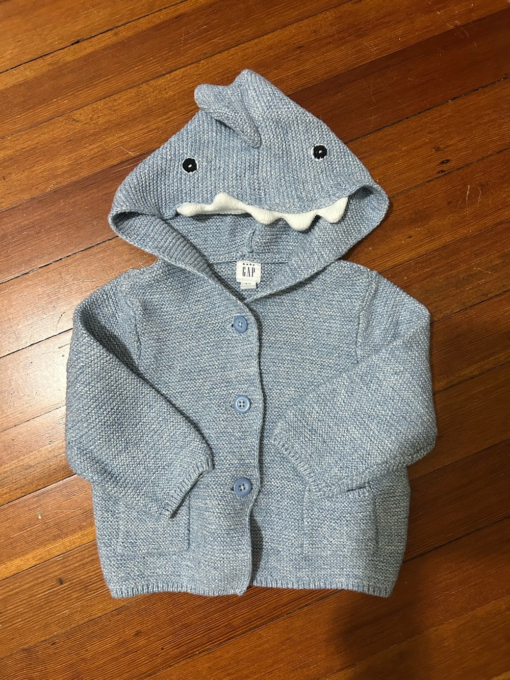 Baby Gap Light Blue Shark Hooded Knit Cardigan